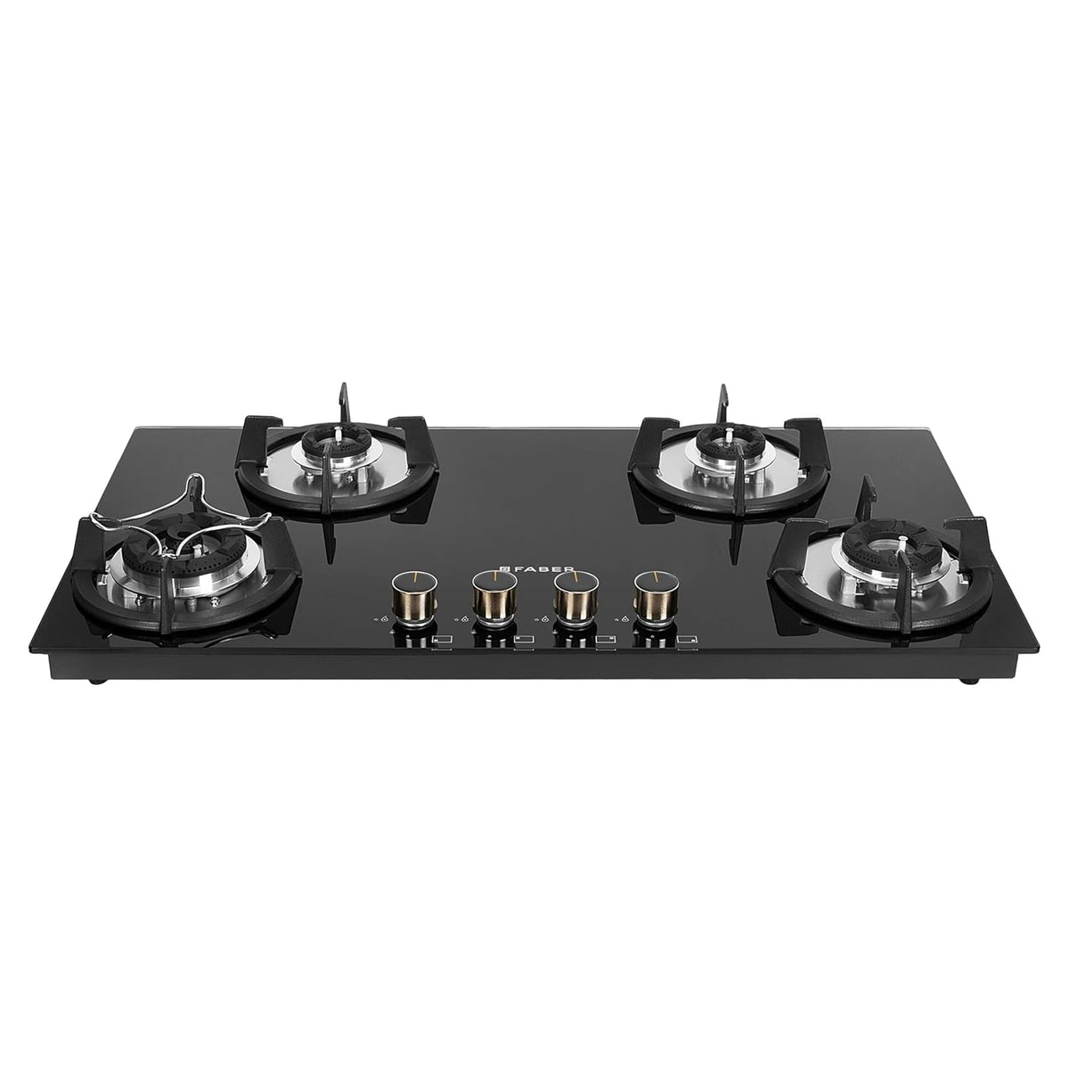 Faber Hob 4 Burner | Auto-Ignition | Spillage Proof | HOB SUPERIA HT904 BR AI |Metal Knobs | Pan Support |5 Yr Warranty 