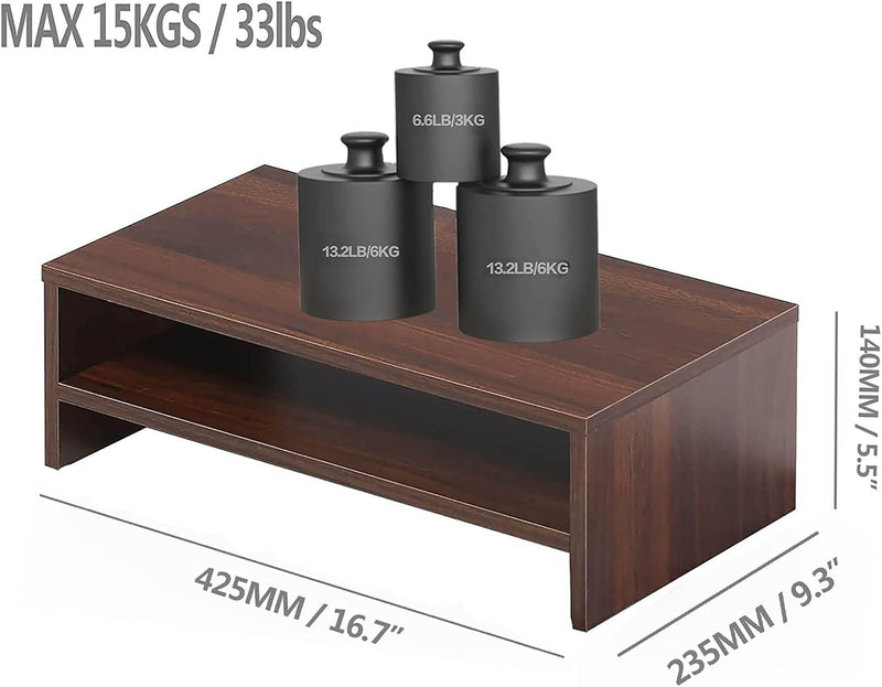 Sheesham Wood Monitor Stand - 2 Tier Computer Riser, Ergonomic Desk Organizer for Laptop Screen, Office Supplie