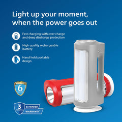 PHILIPS Helio Multi-Functional Emergency Rechargeable LED Lantern| 3 Lighting Modes and Dimmability Brightness Control Method|2200 mAH Battery, Grey