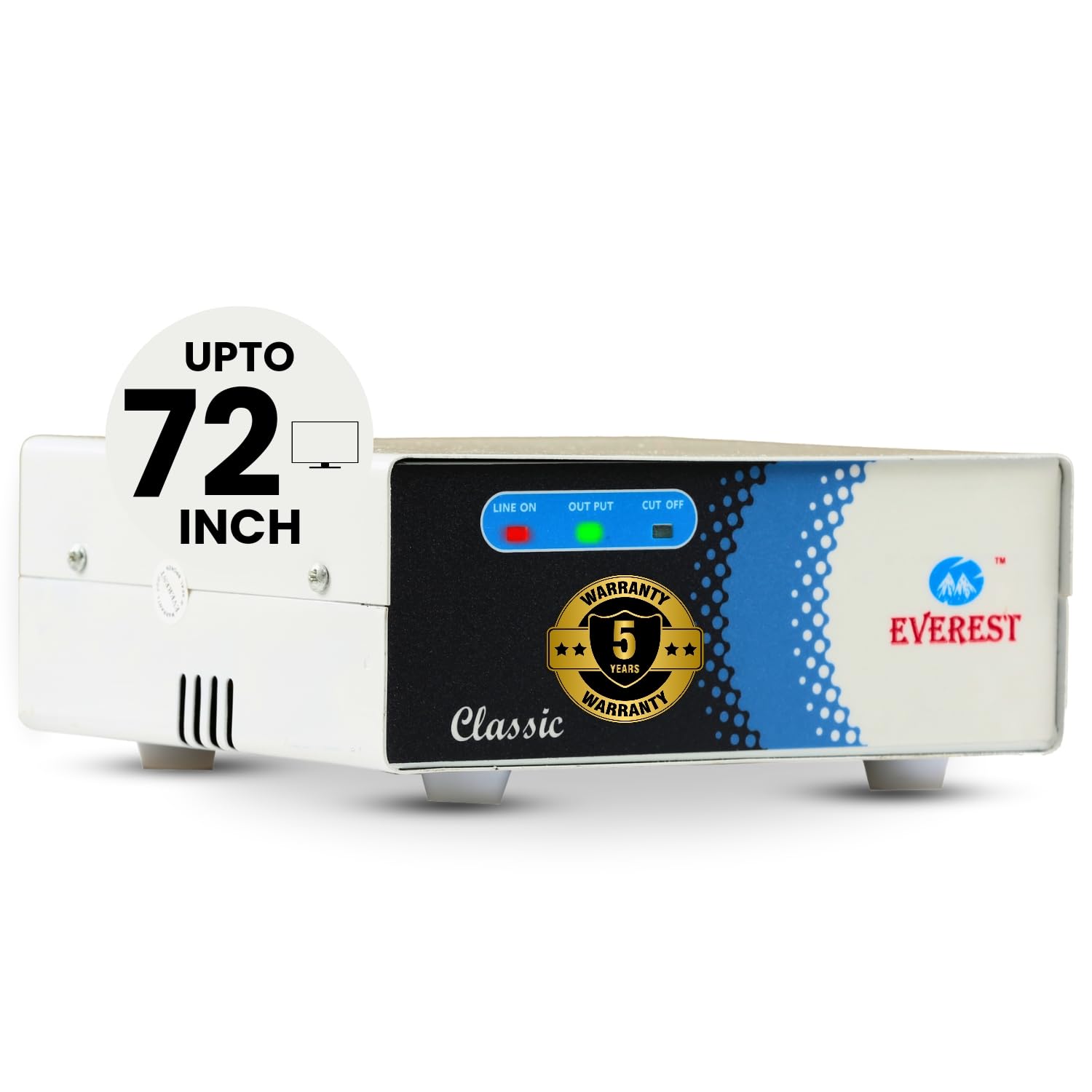 Everest ECC 100-N LED New Model Metal Body Voltage Stabilizer Used up to 72 Inches LED/Smart TV,Home Theater, Set Top Box, Blu-Ray Player (Working Range : 90 V to 290 V),White