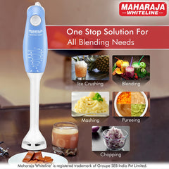 Maharaja Whiteline Hb-129 175 Watt Hand Blender, Stainless Steel Blades, Long Lasting Performance With 175W Motor, Detachable Anti Splash Plastic Foot (Blue And White, 175 Watt)