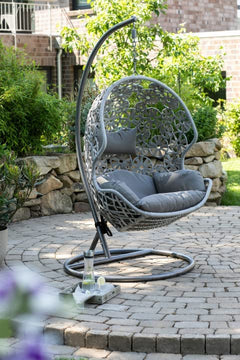 Montes Single Seater Hanging Swing With Stand For Balcony , Garden (Brown) Braided & Rope