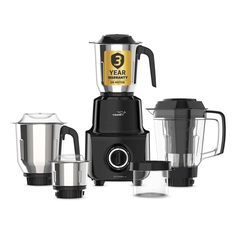 V-Guard Citius 750 Watt Juicer Mixer Grinder (New Launch) |3 Year Motor Coverage by V-Guard | 4 Jars | Juicer, Wet, Chutney & Dry| Sturdy Juicer Jar | Precision Blend SS Blades | Black