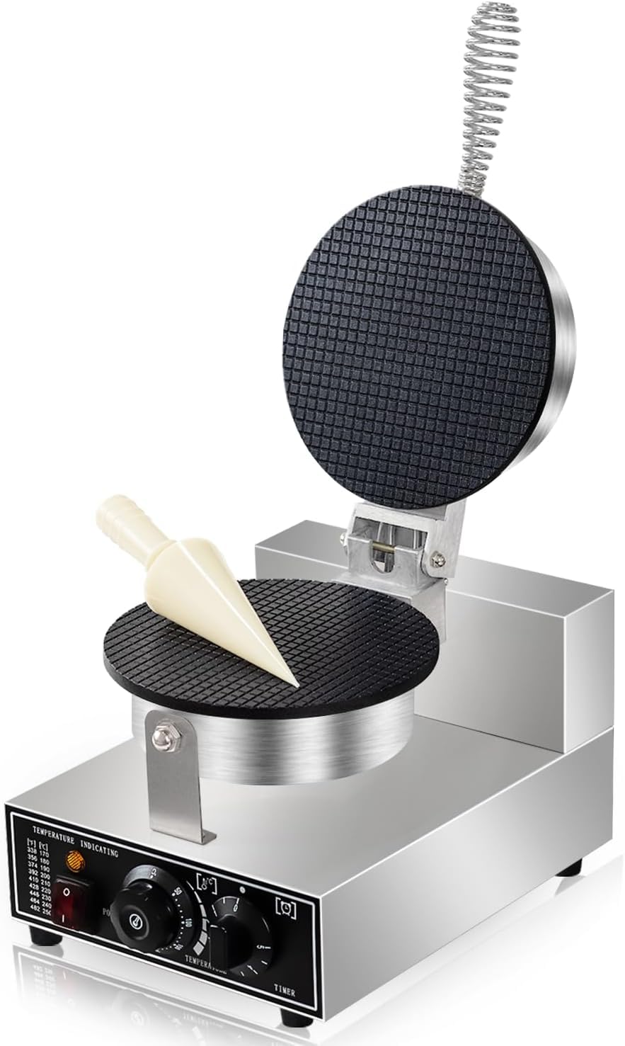 MAZORIA Waffle Cone Maker with Roll Mold Non-Stick Plates, Quick & Easy Cone Making with Temperature & Timer Control