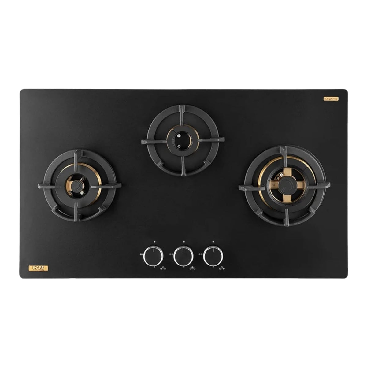 Kaff MSM 783X | Full Brass Burners | Flame Failure Device | Premium Frosted Black Glass With Decorative SS Moulded Strip