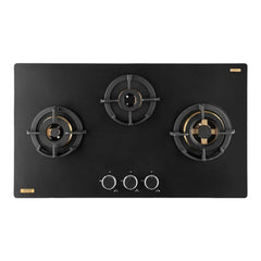 Kaff MSM 783X | Full Brass Burners | Flame Failure Device | Premium Frosted Black Glass With Decorative SS Moulded Strip