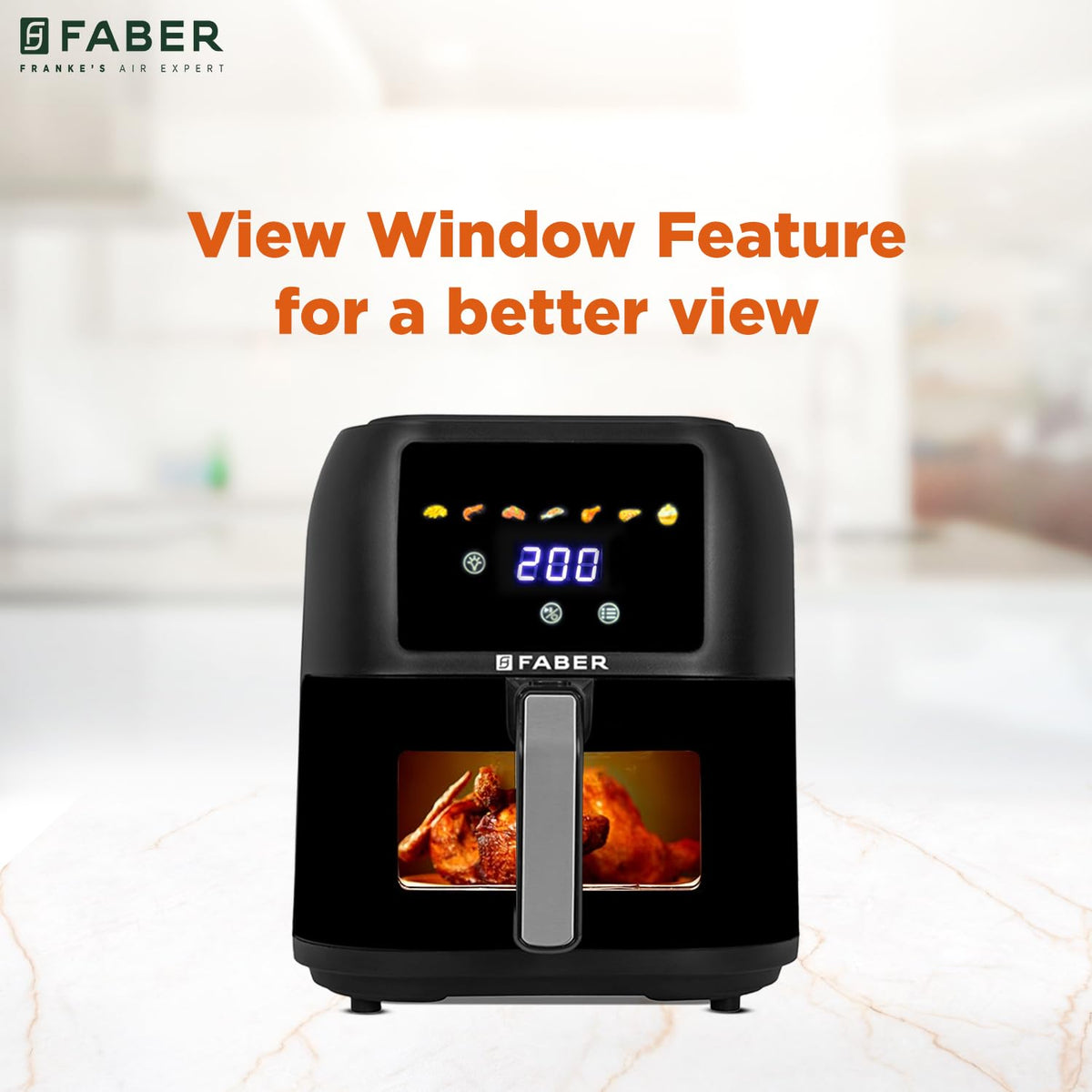 Faber 8 L 1700W Digital Air Fryer | Fry, Bake, Roast | 85% Less Oil, 200°C Swirl Heating Technology | 7-Preset Menu, Tou
