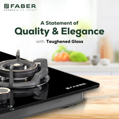 Faber 75Cm 4 Burner Hob|Auto Ignition|Built-In Or Hobtop|Flame Failure Device|Cast Iron Pan Support|Glass Finish|Metal K