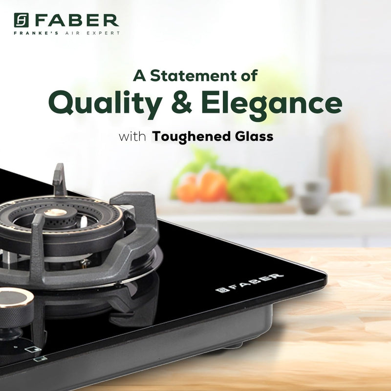 Faber 75Cm 4 Burner Hob|Auto Ignition|Built-In Or Hobtop|Flame Failure Device|Cast Iron Pan Support|Glass Finish|Metal K
