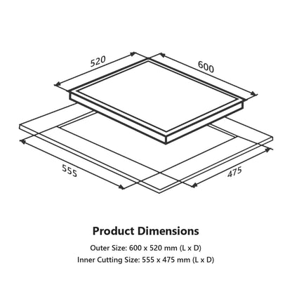 KAFF | ASHFORD Built-in Hob 4 Burners | Auto Electric Ignition Glass Top, 60 CM | Full Brass Burners with Flame Failure Device | 8 MM Thick Toughened Glass Black | ASF604
