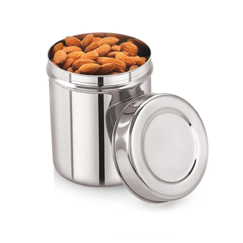 Chamunda Metal Stainless Steel Vertical Storage Canisters - SR Dabba for Kitchen Storage, Container for Grains, Sugar, Rice, Flour | Multipurpose Airtight Container (Silver) (350ML)