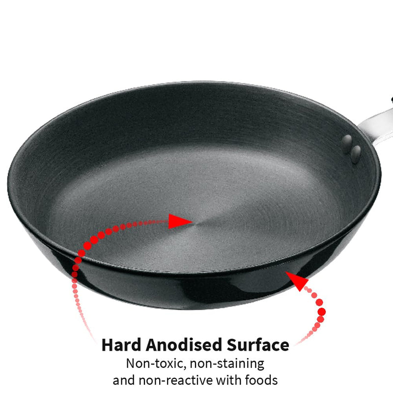 Hawkins Futura 22 cm Frying Pan, Hard Anodised Fry Pan with Stainless Steel Lid, Induction Compatible, Black