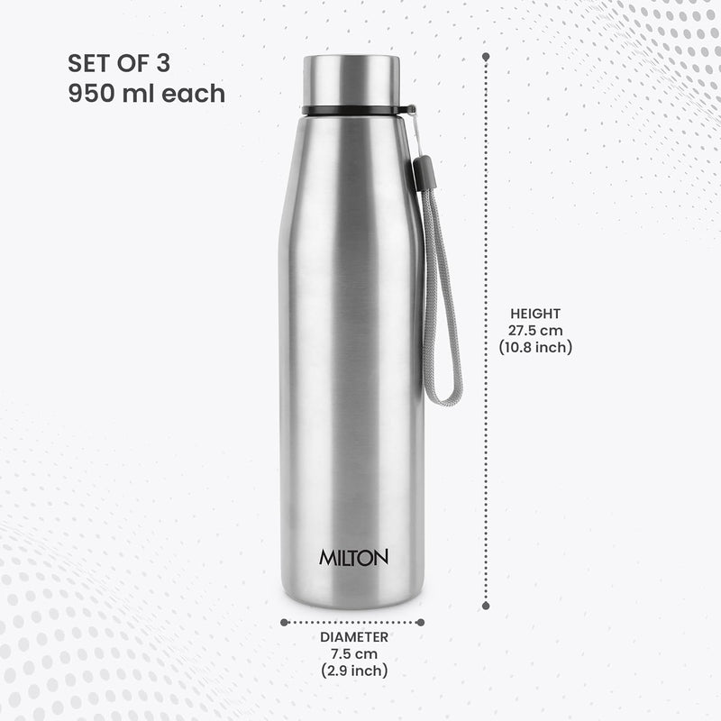 Drift Stainless Steel Bottle 950 ml (Pack of 3) (Milton)