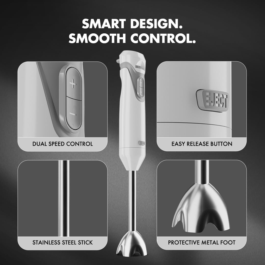 Sujata Blendstick 600W Hand Blender | 18000 RPM, Stainless Steel Shaft, Detachable Stick - Dual Speed / White