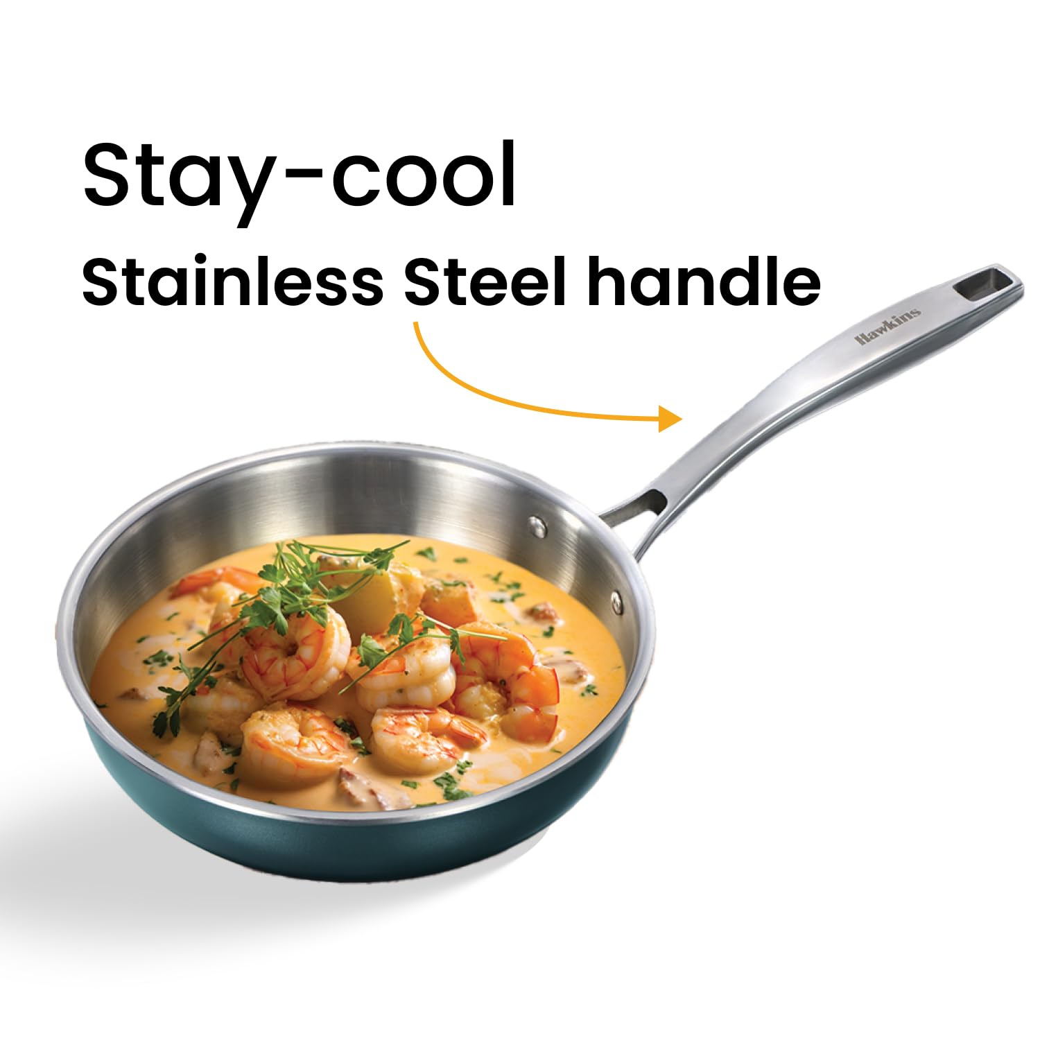 Hawkins Olive Pro 22 cm Frying Pan, Triply Stainless Steel Fry Pan with Stainless Steel Handle and Stainless Steel Lid, Green (POSF22G)