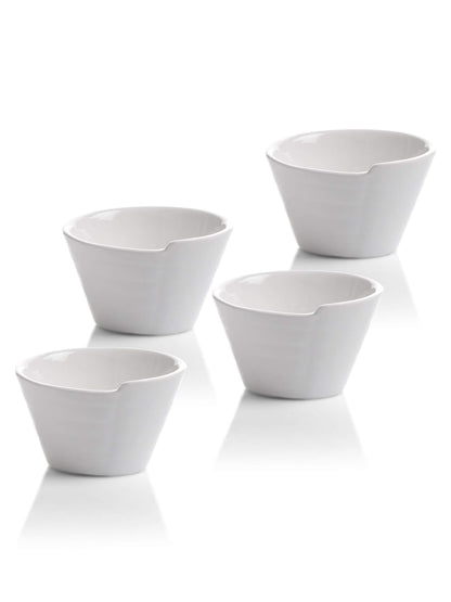 Clay Craft Basics White Ceramic Serving Bowl Set, Stackable can be Served as Dipping Bowls, chatni Bowls,Sauce Bowls, Soy Sauce and Ketchup Bowls(Set of 4)