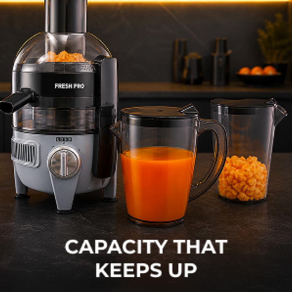Usha Fresh Pro 500W Juicer with XL Full-Mouth Feeding Tube | 1L Juice Collector | Inverted Sieve for Easy Cleaning | 100% Copper Motor | 2-Speed Control | 5-Year Motor Warranty