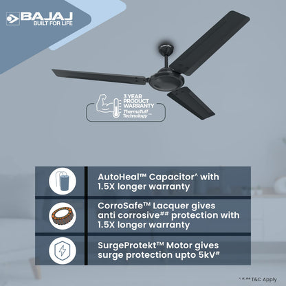 Bajaj Durato 12S1 1200MM (48") Ceiling Fans For Home | BEE Star Rated Energy Efficient Ceiling Fan | Thermatuff Technology™ | High Air Delivery & High Speed 400 RPM | 3-Yr Warranty 【Coal Mine Grey】
