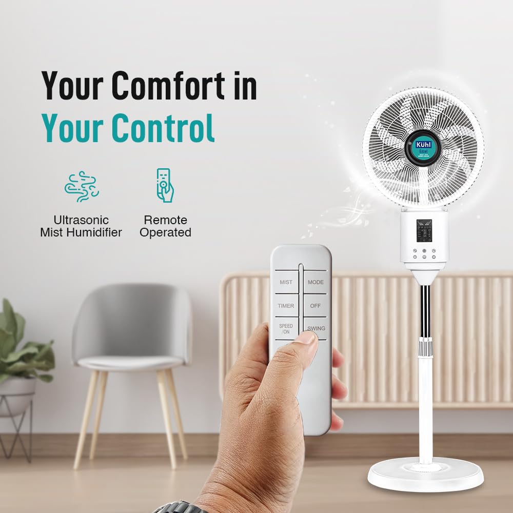 KUHL Exzel H1 Next Gen Desert Cooler BLDC Pedestal with Mist & Humidifier|8Blades |4Speed| Remote & Touch Panel with Display| Height Adjustement| Low Noise|8 Hr Water Tank|400mm |Free installation