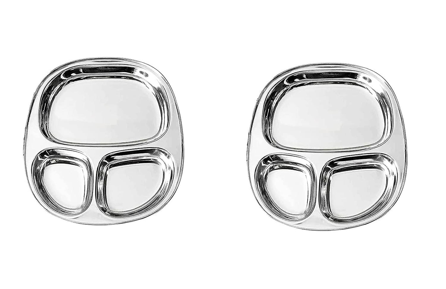 Dynore Stainless Steel 3 in 1 Three Compartment Nasta/Snacks/Kids Nasta Plate/Partition Plate- Set of 2