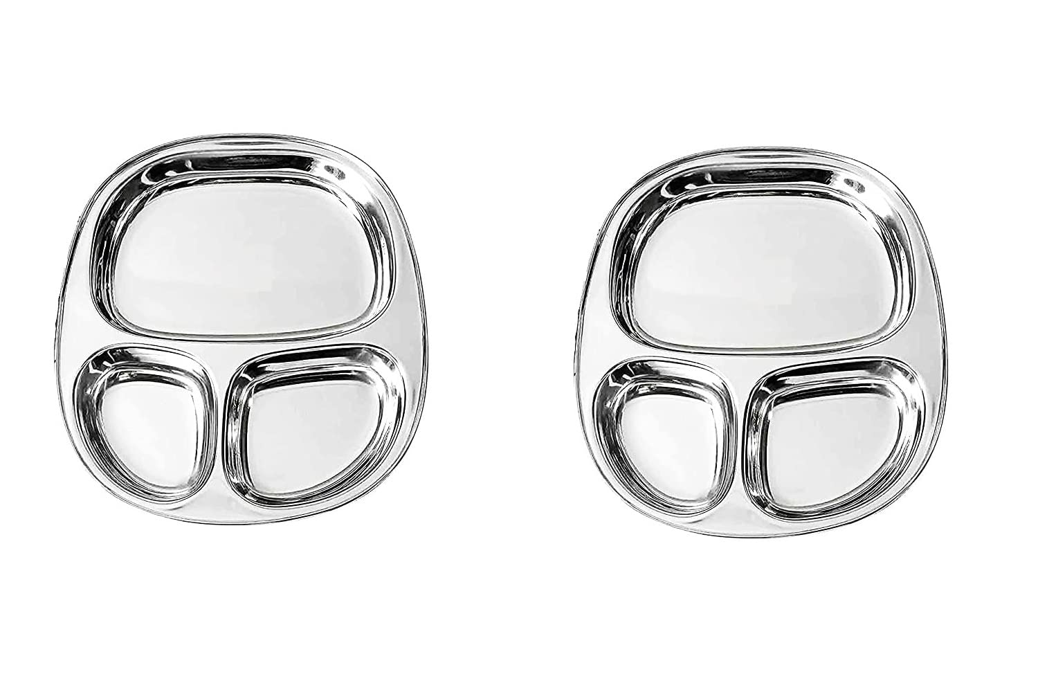 Dynore Stainless Steel 3 in 1 Three Compartment Nasta/Snacks/Kids Nasta Plate/Partition Plate- Set of 2