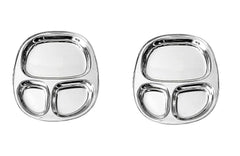 Dynore Stainless Steel 3 in 1 Three Compartment Nasta/Snacks/Kids Nasta Plate/Partition Plate- Set of 2
