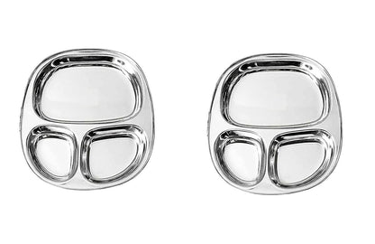 Dynore Stainless Steel 3 in 1 Three Compartment Nasta/Snacks/Kids Nasta Plate/Partition Plate- Set of 2