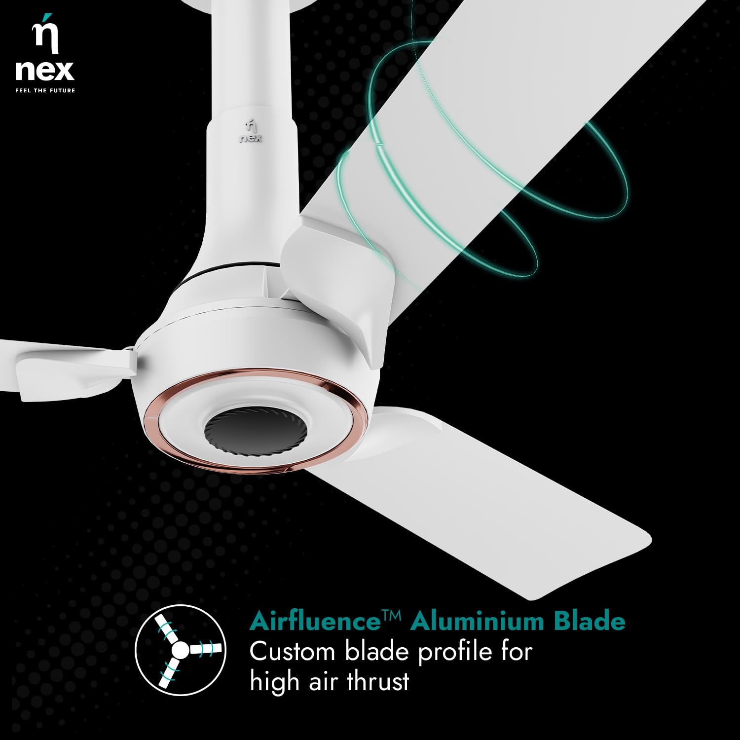 NNEX by BAJAJ Glyde A70 BLDC 1200 MM | BEE 5 Star Rated Premium Ceiling Fan with Remote | 20% Higher Air Thrust* | Airfluence™ Al Blades | 2-Yr Warranty | 5-Yr Motor Warranty 【Cotton White】