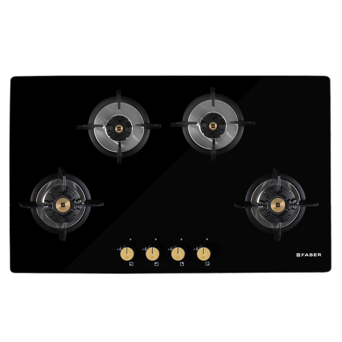Faber Hob/Hobtop 4 Brass Burner Auto Ignition Glass Top Gas Stove(Maxus HT904 CRS BR CI AI) Black