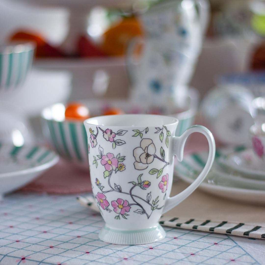 Magique by The Wishing Chair x ClayCraft : Vines Happy Days Ceramic Coffee Mug 300ml | Fine China Floral Milk Tea Cup | Microwave & Dishwasher Safe | Elegant Mug for Home Office Gifting