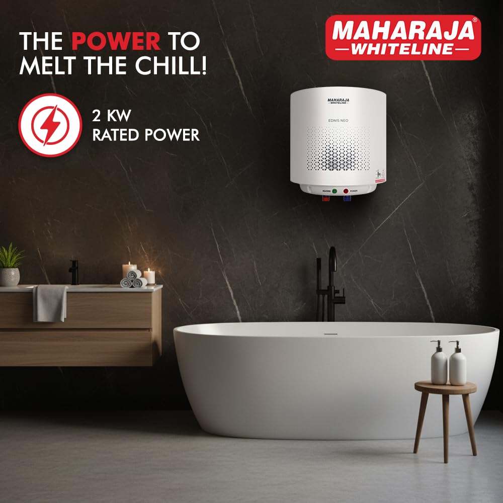 Maharaja Whiteline Energy Efficient Water Heater EDNIS NEO 10L | 4-Star Rated with Polymer-Coated Inner Tank, Smart Inlet Diffuser & Durable Metal Body | Long-Lasting Design with 5-Year Tank Warranty