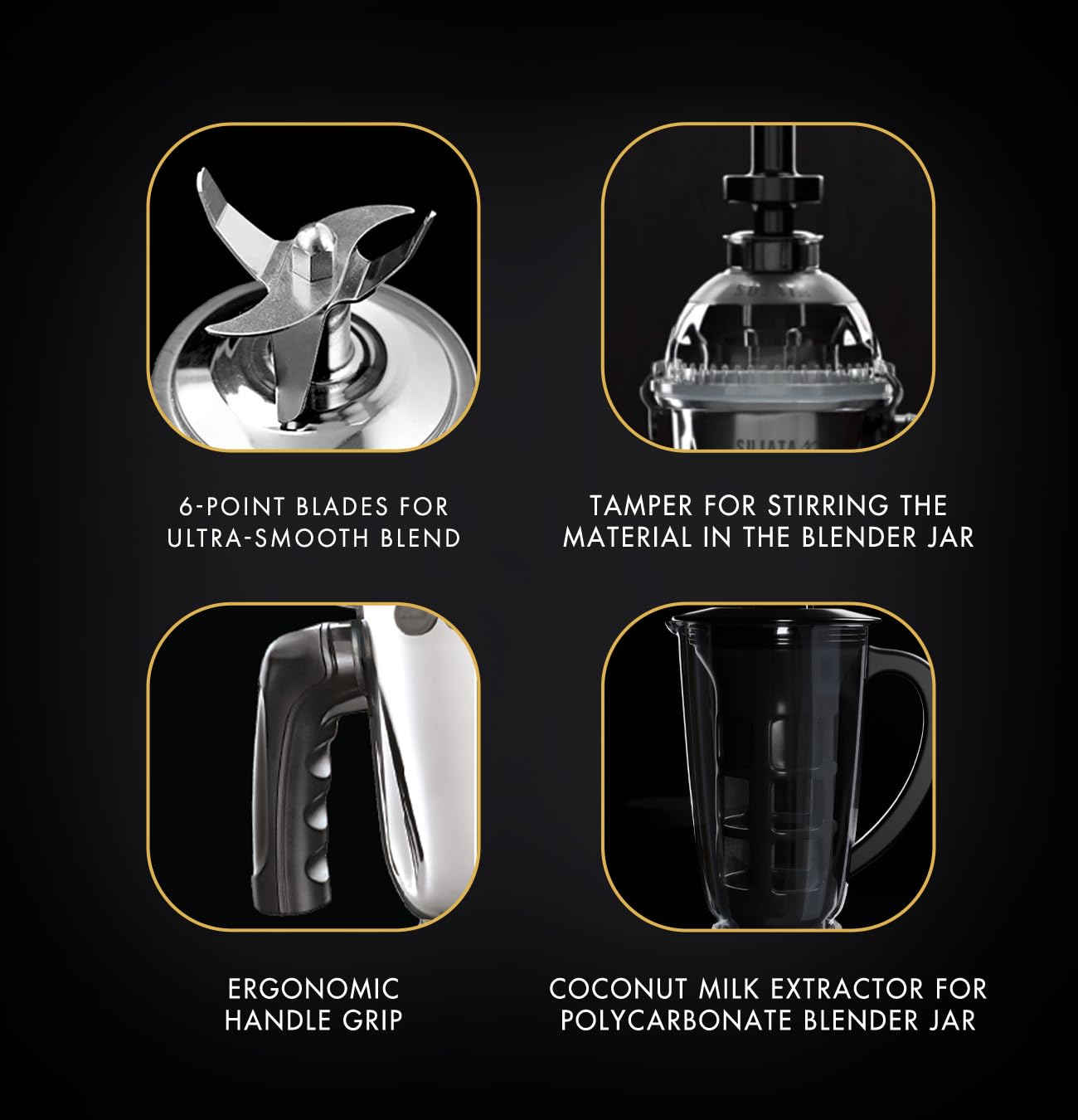Sujata MG03 Mixer Grinder|1000 Watts Double Ball Bearing Motor|24000 RPM|Non-Stop 90 Mins Running|4 Jars including 1750ml Blender with Coconut Milk Extractor, 1500ml, 1000ml, 500ml Jar|Red & Black