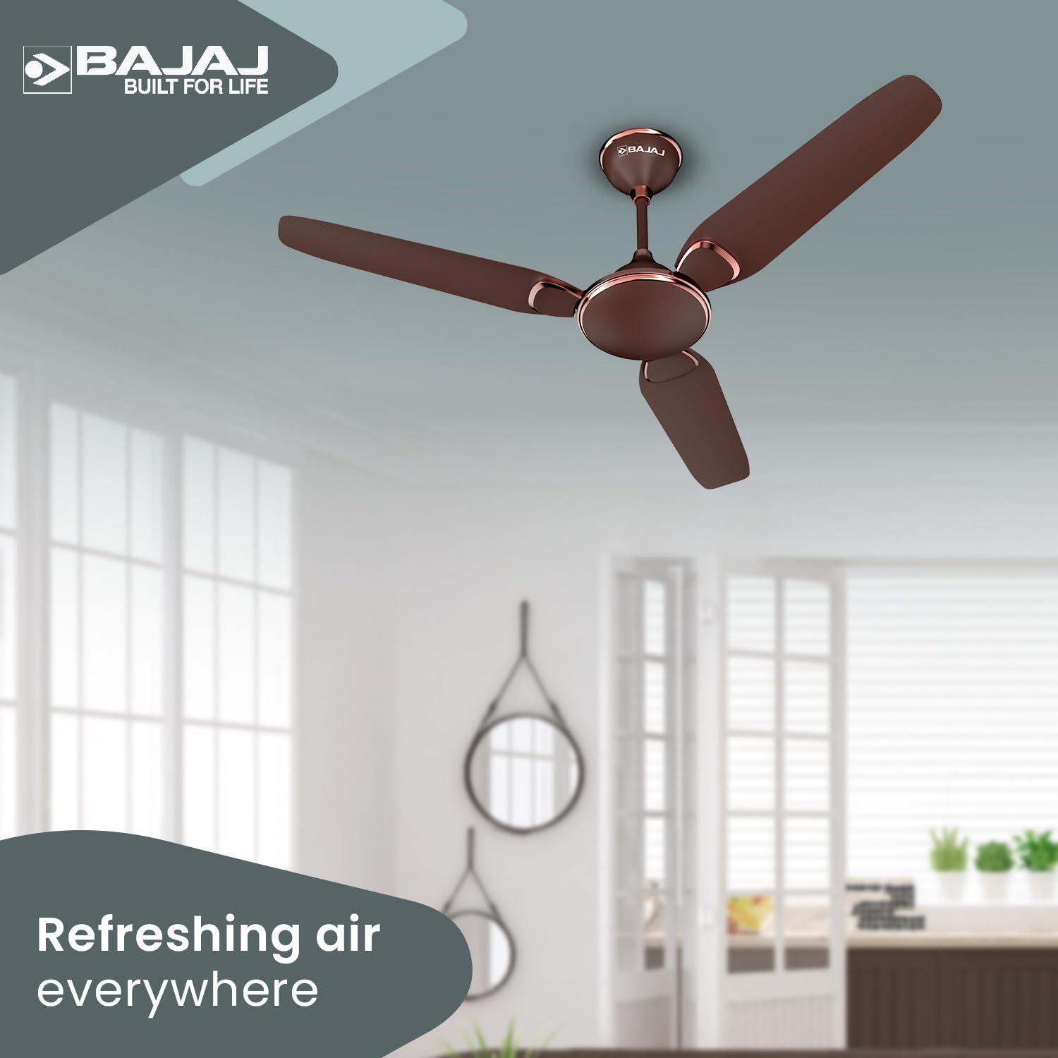 Bajaj Trendy EE 1200 Mm Ceiling Fan | Energy Efficient With BEE 1-Star Rated | 2 Years Warranty【Walnut & Rustic Copper 】