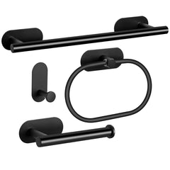Plantex Stainless Steel Self Adhesive Bathroom Accessories Set-16 inch Single Towel Rod/Napkin Holder/Paper Holder/Robe Hook for Bathroom - 4 Piece Combo (Black)-1