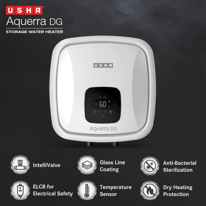 Usha Aquerra DG 25 Litre 5 Star Digital Storage Water Heater with Remote (White), Wall Mounting