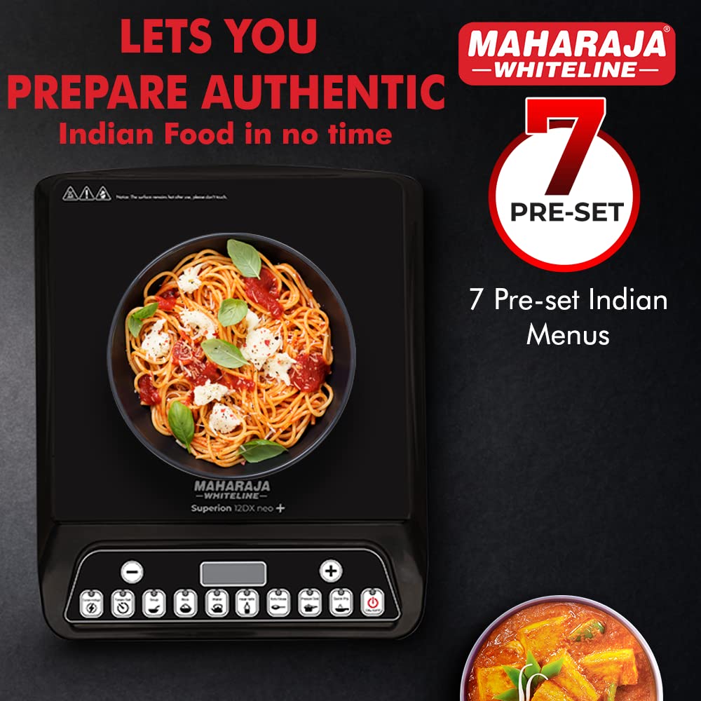 Maharaja Whiteline Superion 12DX Neo Plus Induction Stove with Pan Sensor Technology with 7 Preset Indian Menus - Black, 1200W