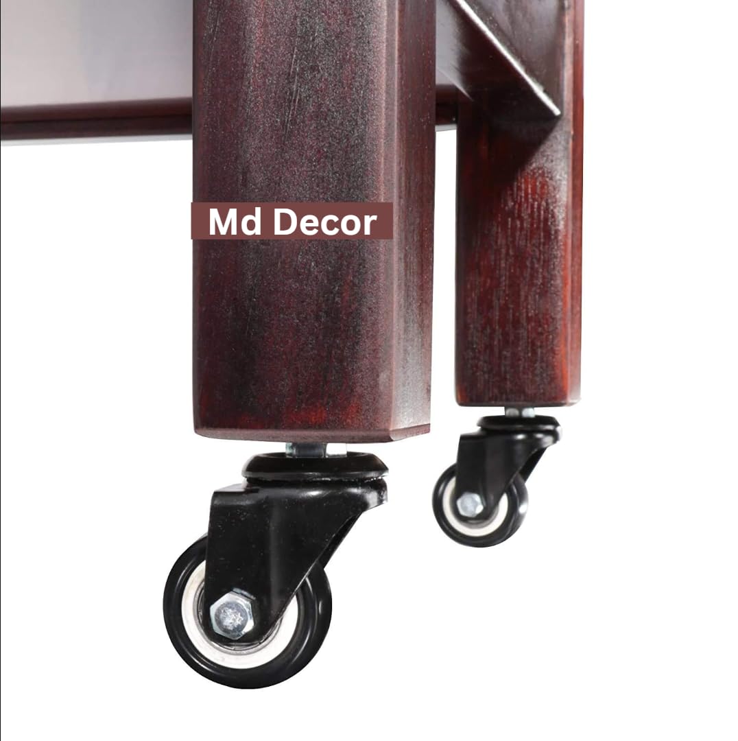 Elegant Wooden 3-Tier Rolling Cart – Large Mahogany Polished Trolley with Wheels for Home and Kitchen – Versati