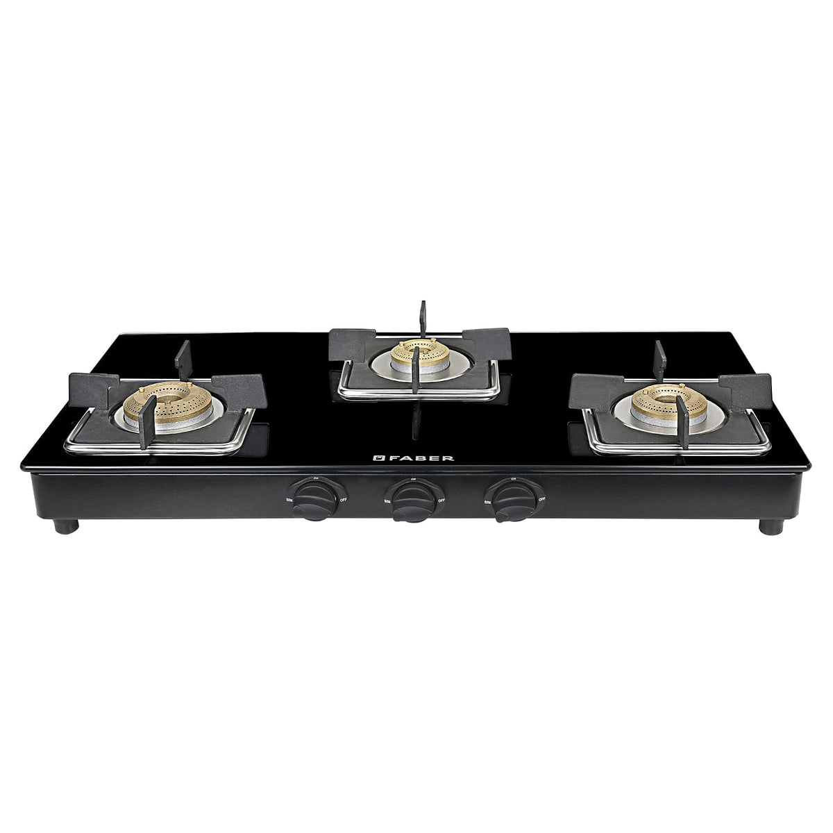Faber Glass Top 3 Burner Gas Stove (Hob Cooktop Pearl 3BB BK) with Jumbo Burner, Diamond Coated Pan Support, Manual Igni