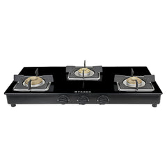 Faber Glass Top 3 Burner Gas Stove (Hob Cooktop Pearl 3BB BK) with Jumbo Burner, Diamond Coated Pan Support, Manual Igni