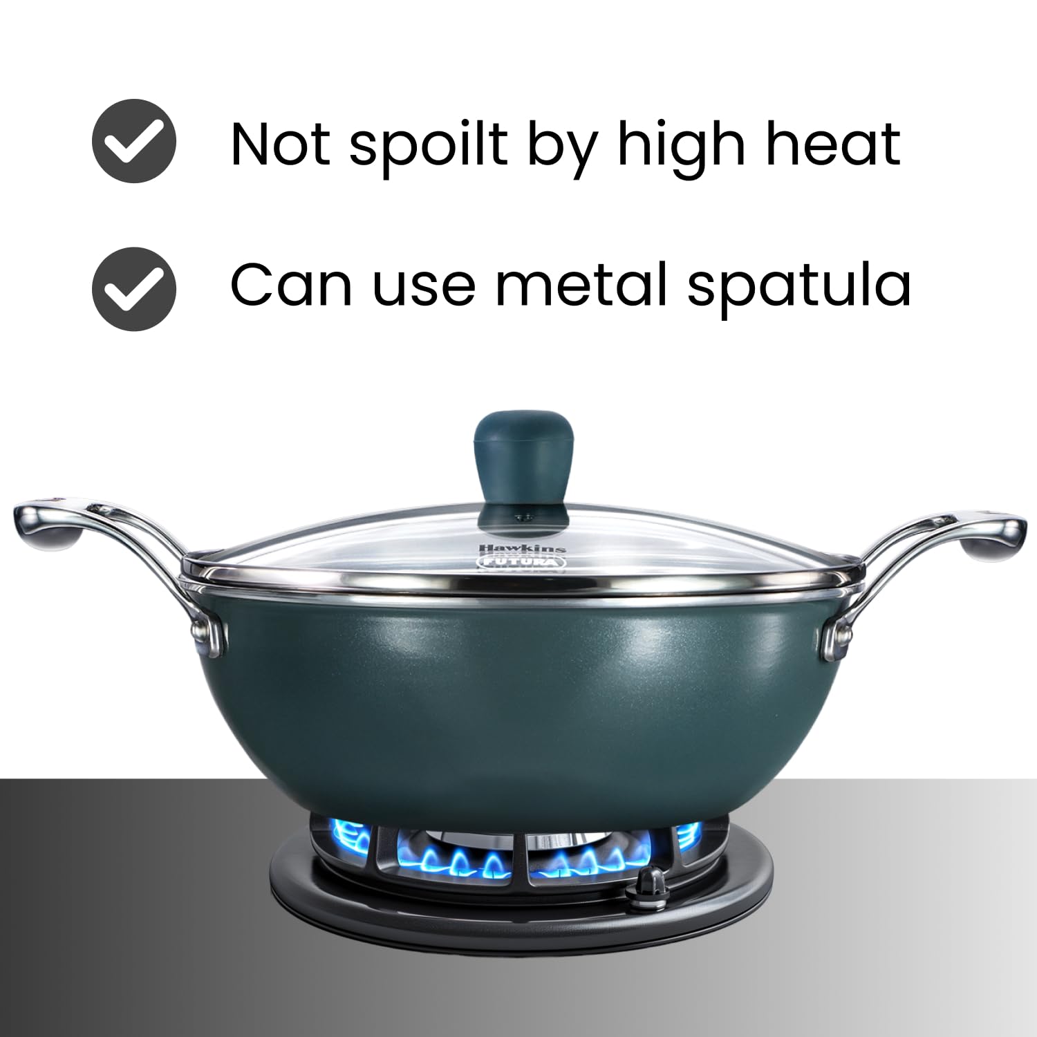 Hawkins Olive Pro 2.5 Litre Deep-Fry Pan, Triply Stainless Steel Kadhai with Stainless Steel Handles and Glass Lid, Green (POSK25G)