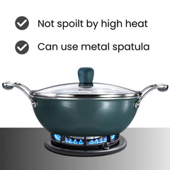 Hawkins Olive Pro 2.5 Litre Deep-Fry Pan, Triply Stainless Steel Kadhai with Stainless Steel Handles and Glass Lid, Green (POSK25G)