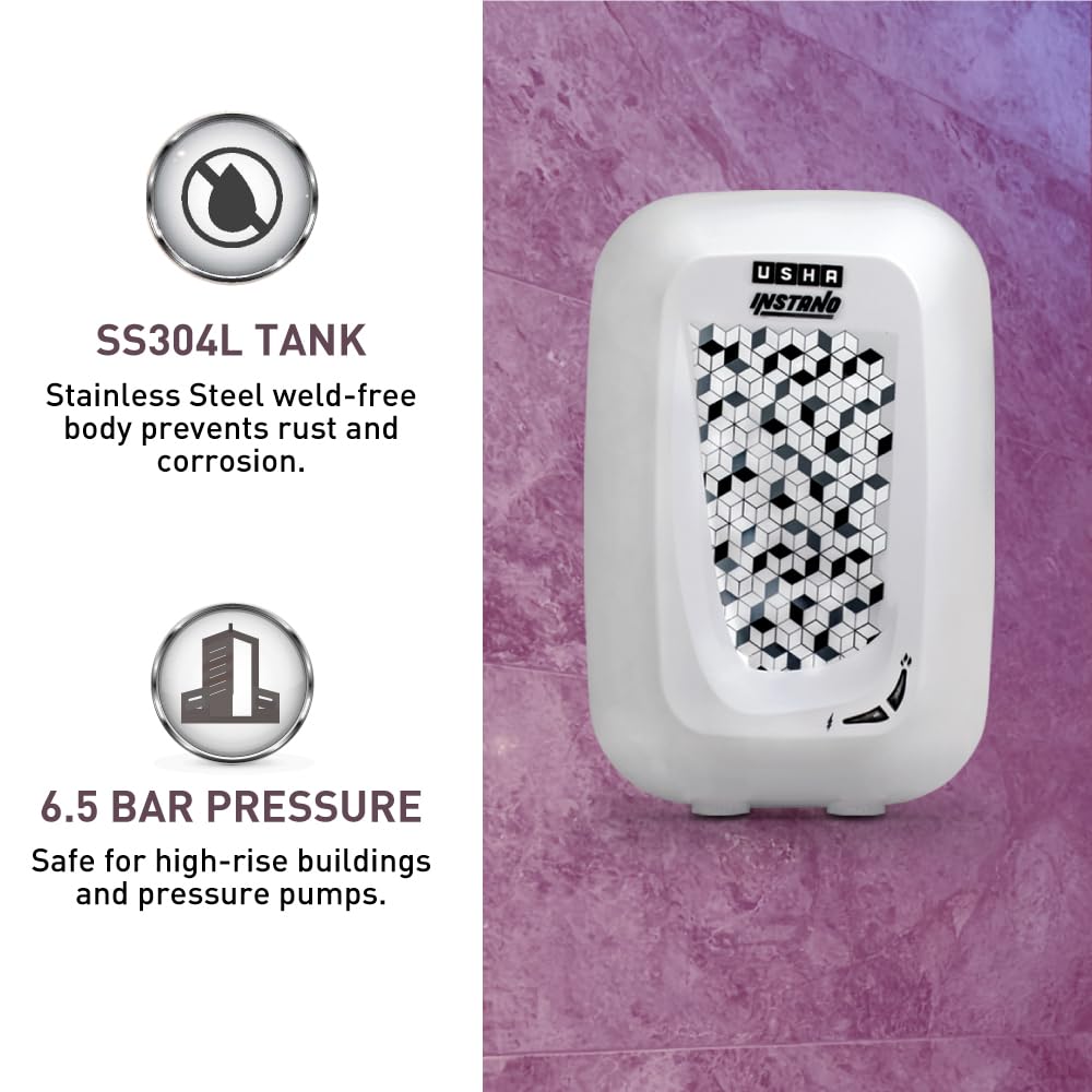 USHA Instano Instant 1-Litre Verticle Water Heater (Moonlight White),Free Installation