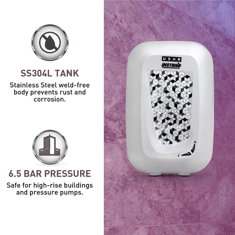 USHA Instano Instant 1-Litre Verticle Water Heater (Moonlight White),Free Installation