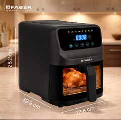 Faber 6L 1500W Digital Air Fryer | Fry, Bake, Roast | 85% Less Oil, 200°C Swirl Heating Technology |8-Preset Menu|View W