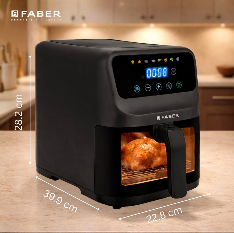 Faber 6L 1500W Digital Air Fryer | Fry, Bake, Roast | 85% Less Oil, 200°C Swirl Heating Technology |8-Preset Menu|View W