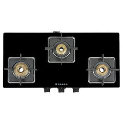 Faber Glass Top 3 Burner Gas Stove (Hob Cooktop Pearl 3BB BK) with Jumbo Burner, Diamond Coated Pan Support, Manual Igni