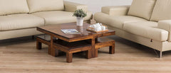 Solid Wood Coffee Table Set | Dreamer Solid Wood Coffee Table with 4 Stools (Finish Color - Teak