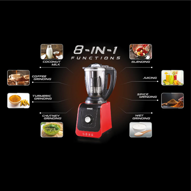 USHA ICHEF 750 Watt Copper Motor Mixer Grinder with 3 SS Jars & Translucent blender PC Jar with fruit filter| Hands Free operation with Dual Safety Lock| 2 Yr Product & 5 Yrs Motor Warranty(Red/Black)