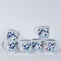 Magique by The Wishing Chair x ClayCraft : Parrot Tulip Garden Coffee Mugs Set of 6 – 250 ml Bone China Tea Cups | Floral Ceramic Mugs | Lightweight Durable Microwave & Dishwasher Safe