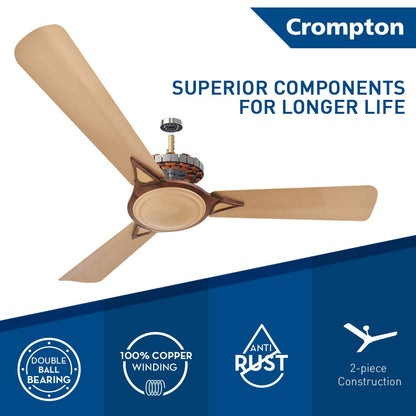 Crompton Avancer Prime 1200 mm (48 inch) Decorative Ceiling Fan with Anti Dust Technology (Coco Gold), Pack of 1 (123456789)